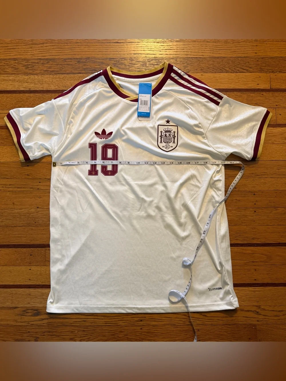 Adidas #19 Yamal Striker Soccer Jersey White and Maroon Spain World Cup 2026